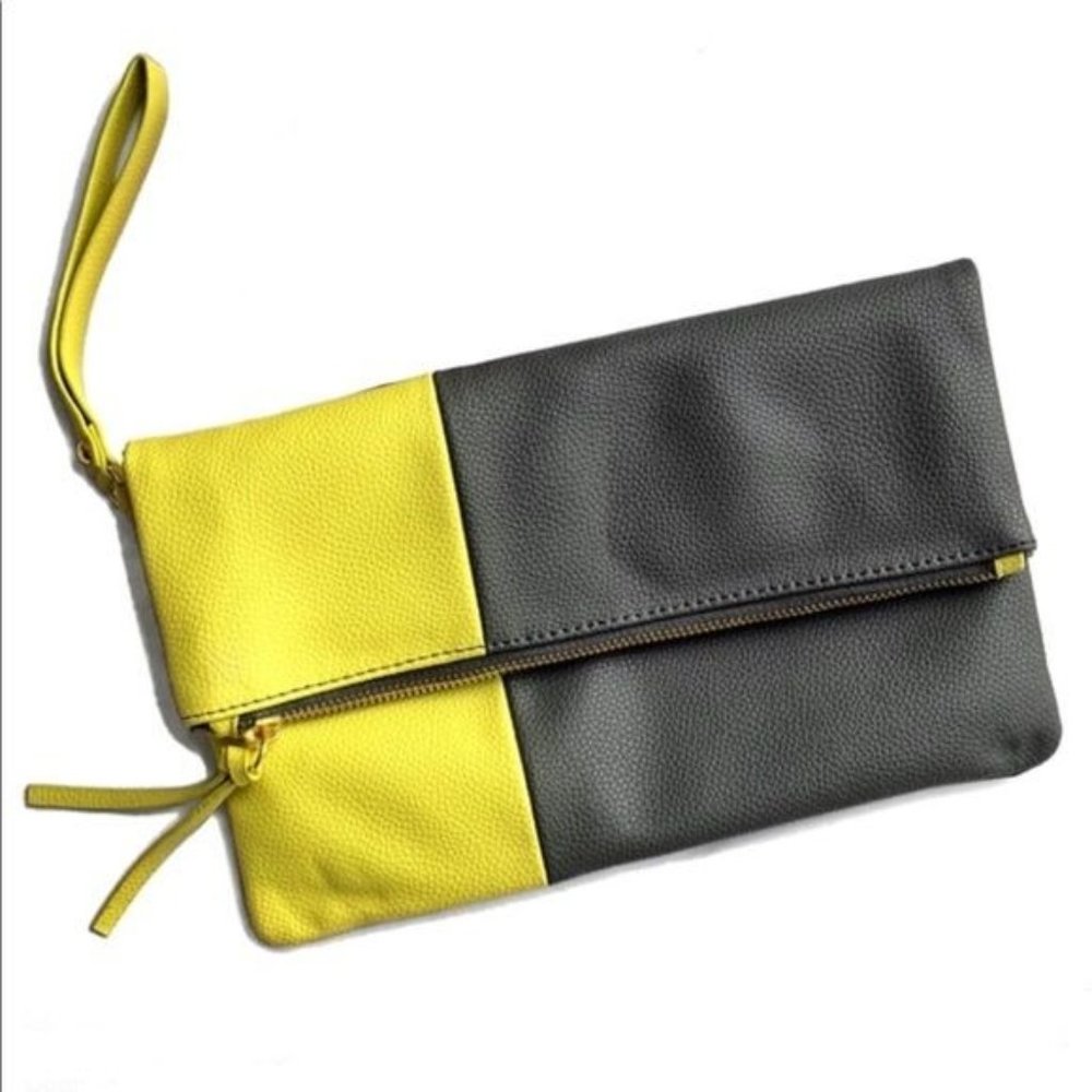 Neiman Marcus Yellow Gray Folded clutch bag